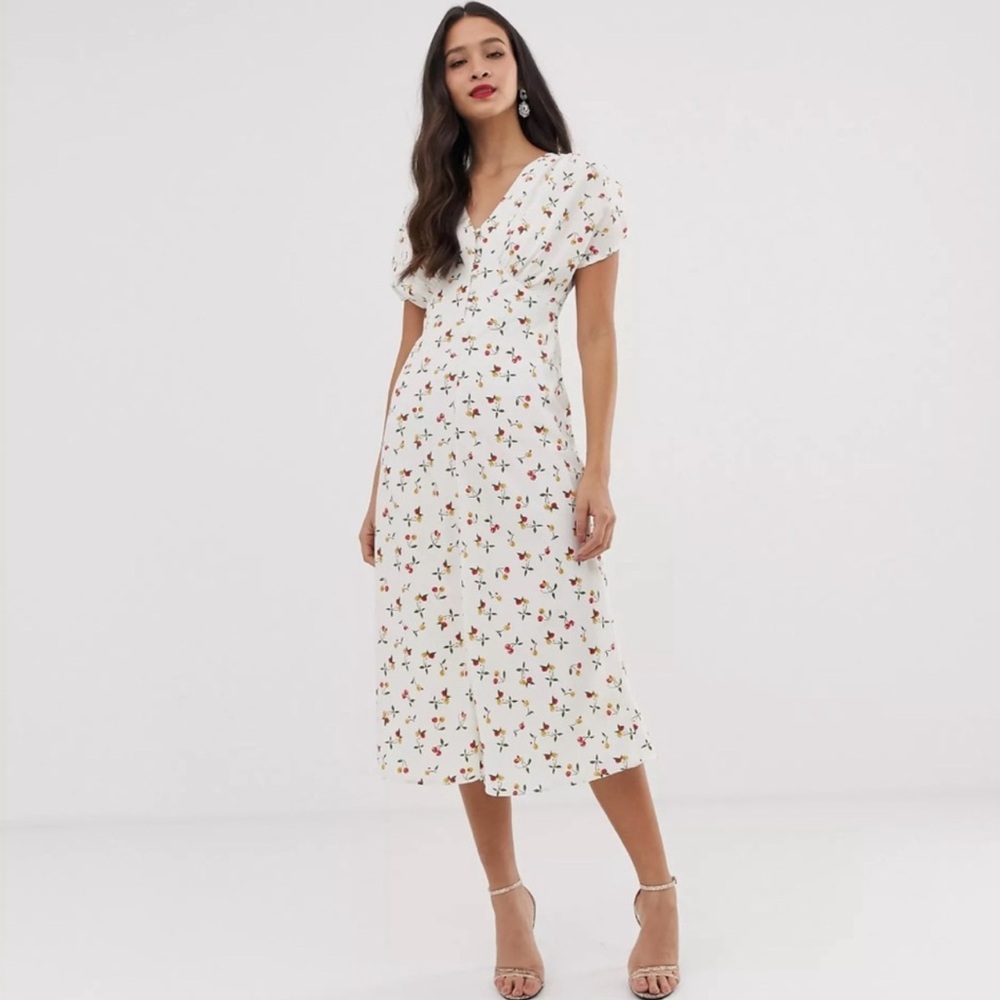 ASOS white cherry printed dress, vintage design size 2